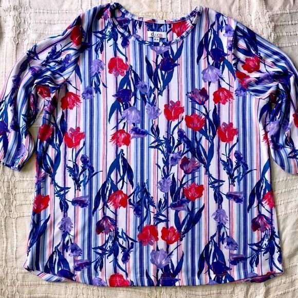 NWOT Womens XL Denim & Co Floral 3/4 Tunic Blouse - Picture 1 of 7